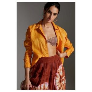 NWOT Anthropologie Maeve Linen Buttondown Top in Mango  Size Small